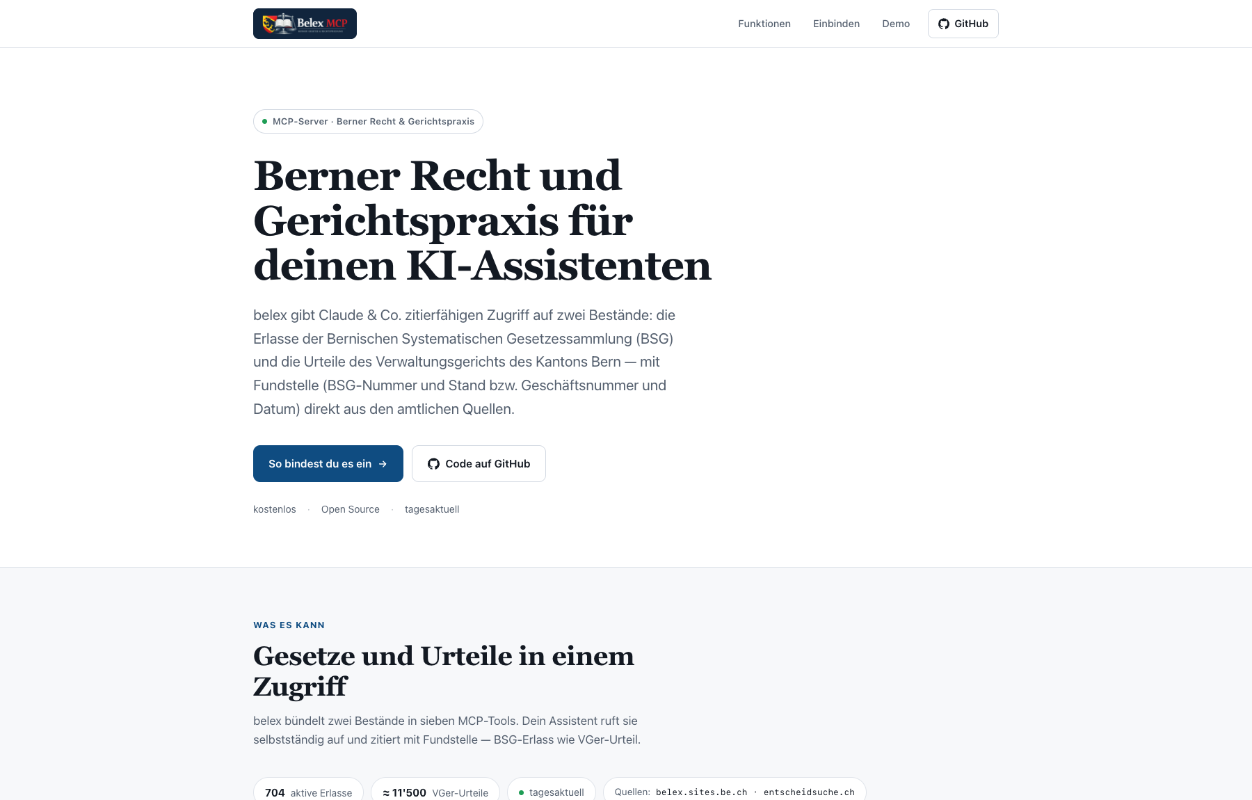 Belex – MCP-Server für Berner Gesetzestexte und Gerichtspraxis