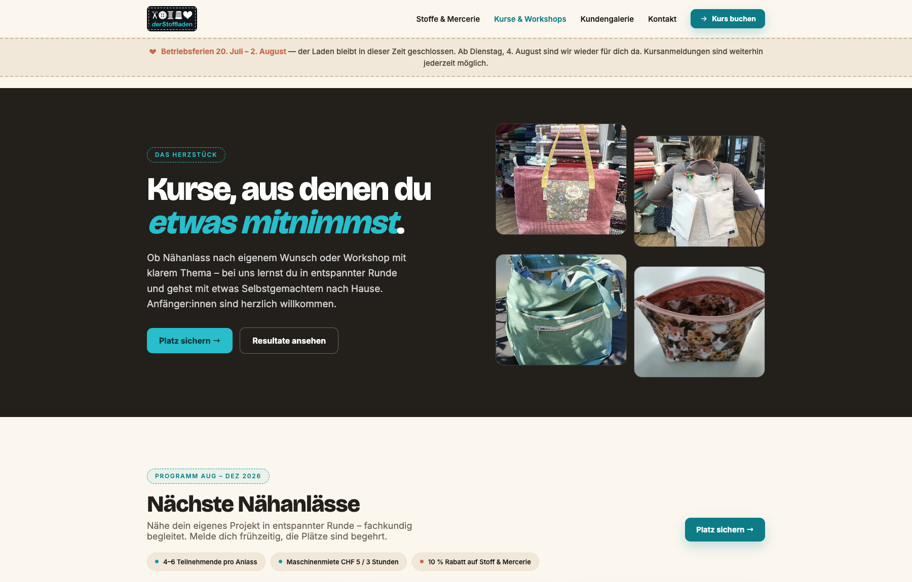 derStoffladen – Website mit eigener Kursverwaltung
