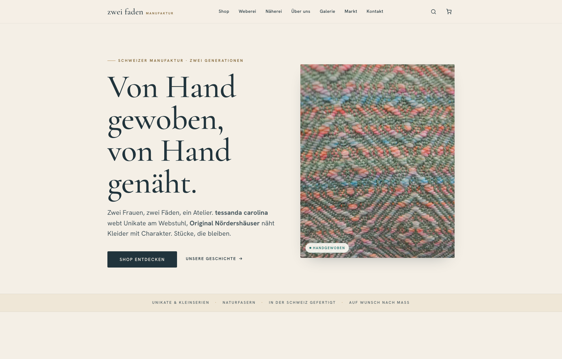 zwei faden Manufaktur – Website Screenshot